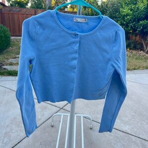 Baby Blue Crop Button-Up Cardigan